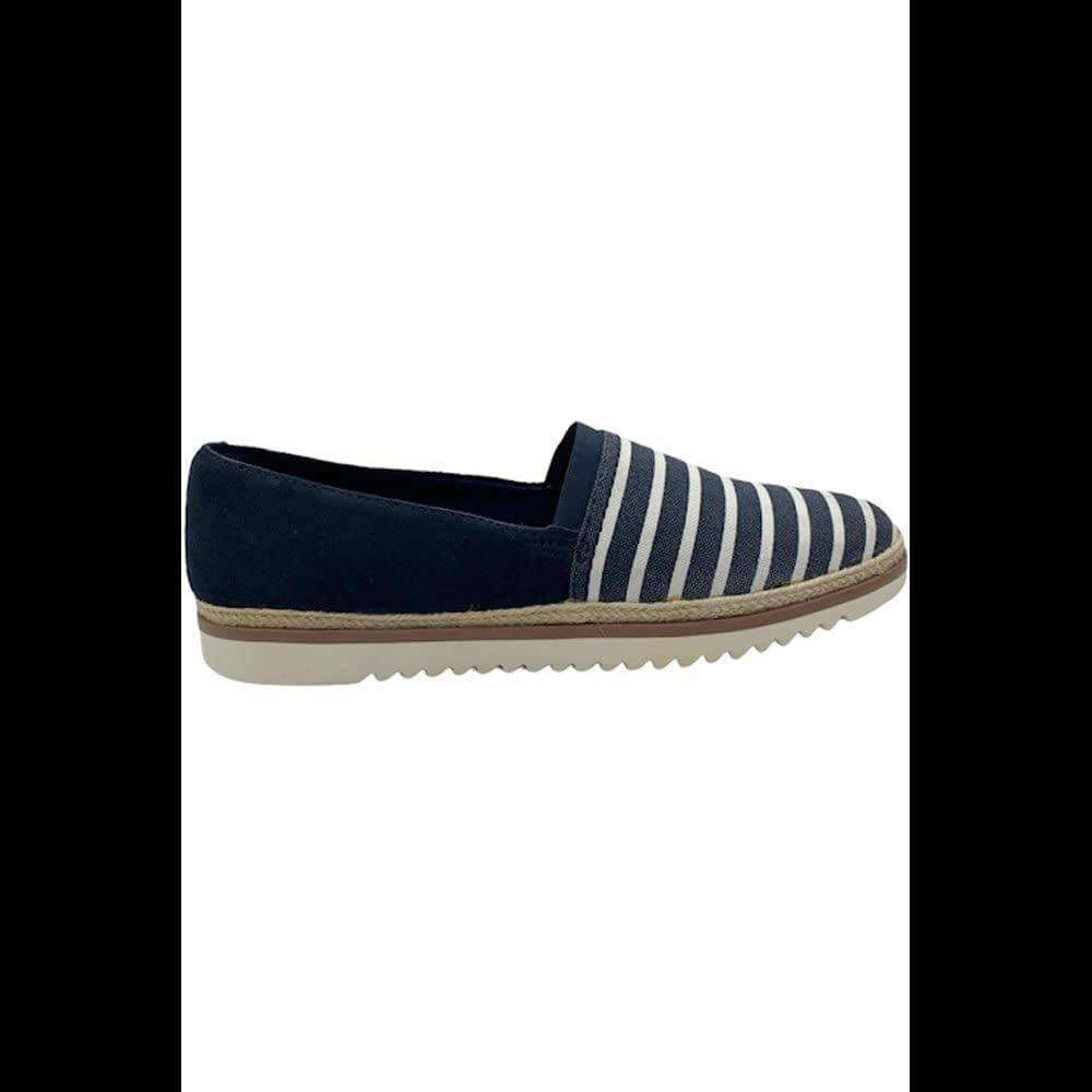 Clarks Collection Leather or Suede Slip-Ons Serena Paige Navy Stripe - Wide